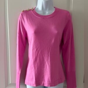 Lilly Pulitzer Pink Long Sleeve Sweater with 3 Glitter Buttons on Shoulder